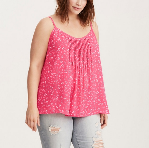 torrid Tops - Torrid Floral Pleated Swing Cami Top Pink White